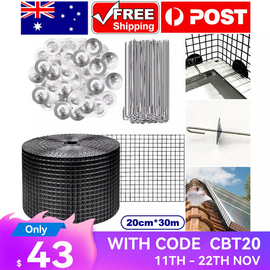 30m Solar Panel Bird Proofing KIT Stainless Steel Mesh /120 Aluminium Fasteners